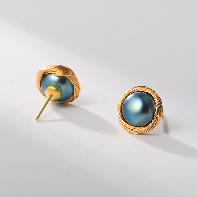 Aretes de perlas cultivadas de agua dulce AAA Perla de oro blanco negro disponible en pasador de plata