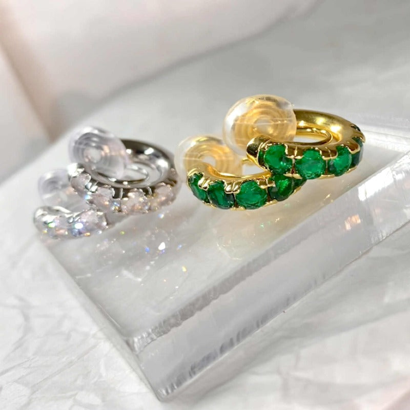 Crystal Clip on Hoop Earrings | Non Pierced Earrings | Clip on Earrings for Women in 18K Gold Plated