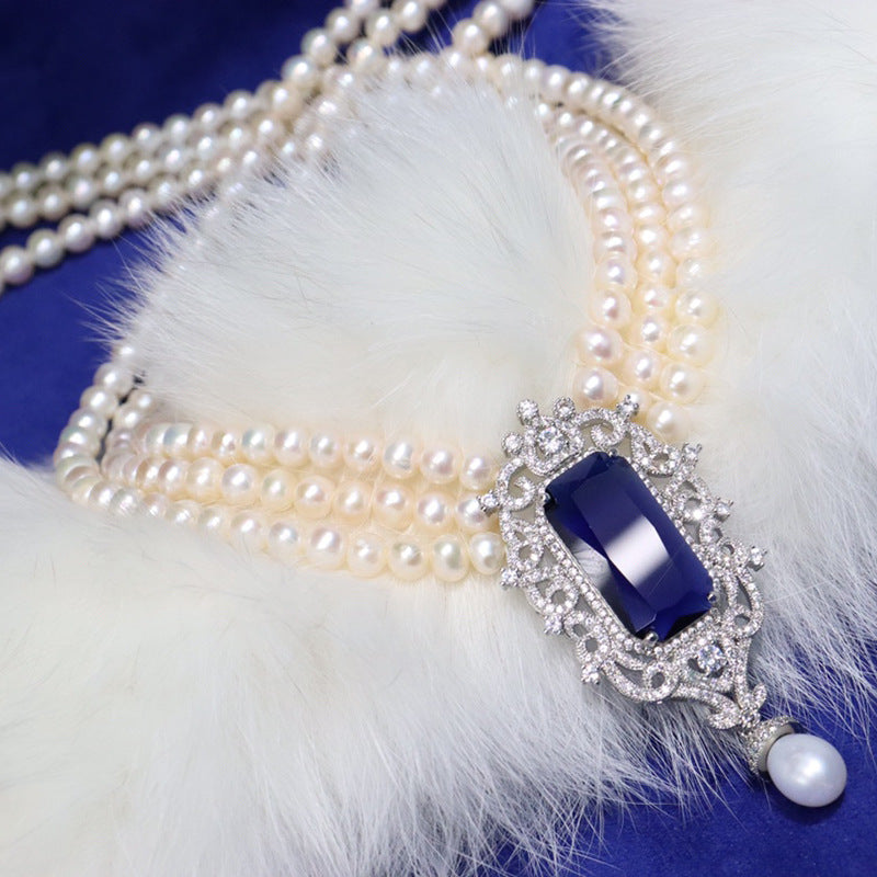 6-7 mm Multi Strand Freshwater Pearl Necklace and Bracelet Set | 3 Strand Pearl Necklace with Pendant Jewelry Set