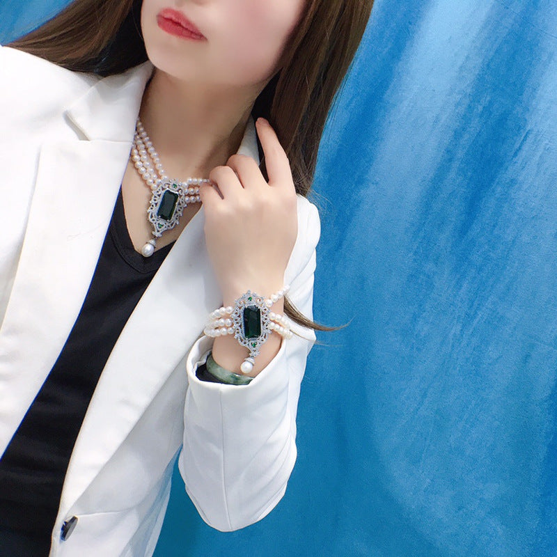 6-7 mm Multi Strand Freshwater Pearl Necklace and Bracelet Set | 3 Strand Pearl Necklace with Pendant Jewelry Set