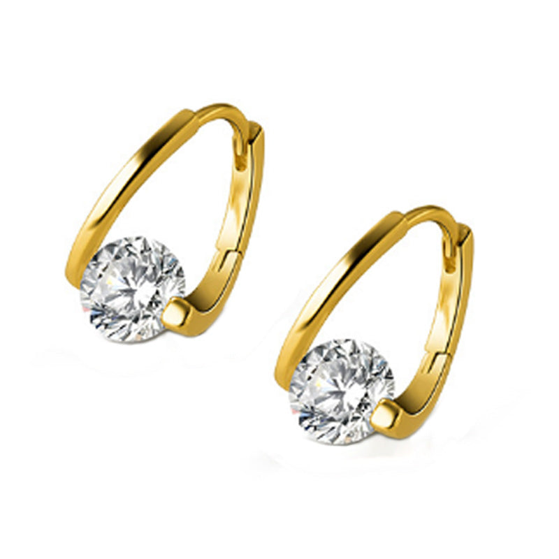 Diamond Hoop Earrings | 8mm Crystal Drop Earrings in 14K Gold Plated S925 Silver Pin
