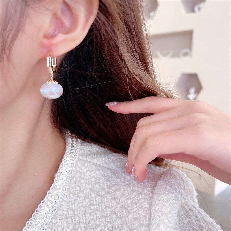 Moonstone Drop Earrings Opal Earrings with 14K Gold Plated Hexagon Clasp