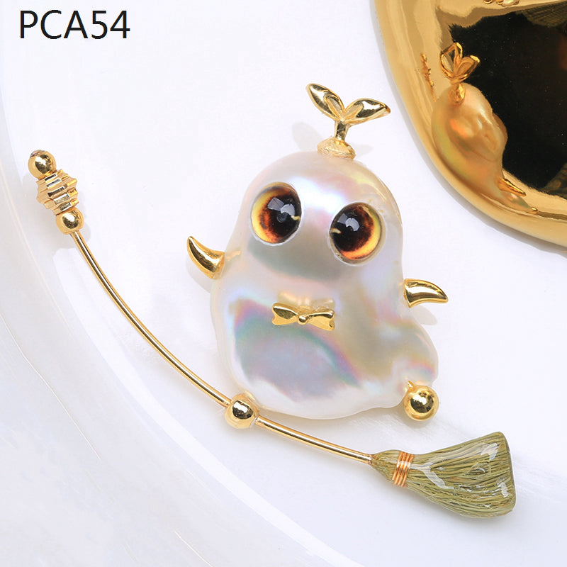 Collar con colgante de perlas barrocas grandes para niña estilo Halloween en oro de 14 k sobre plata de ley (16-18 mm)