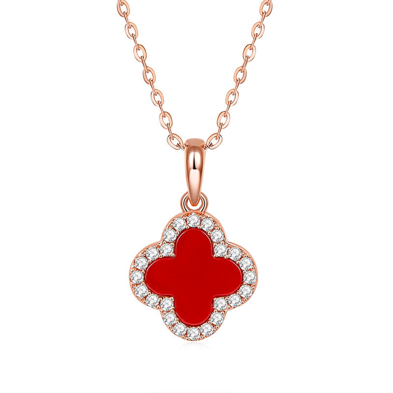 Four Leaf Clover Necklace 14K Gold Plated Chain Green Black Red White Clover Available