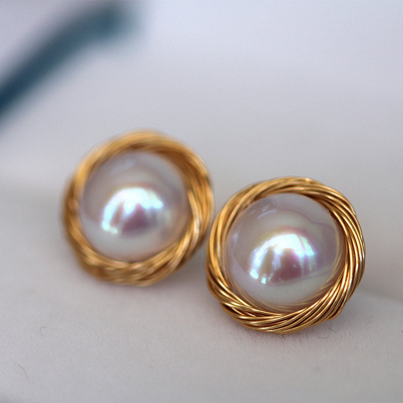 Aretes de perlas cultivadas de agua dulce AAA Perla de oro blanco negro disponible en pasador de plata