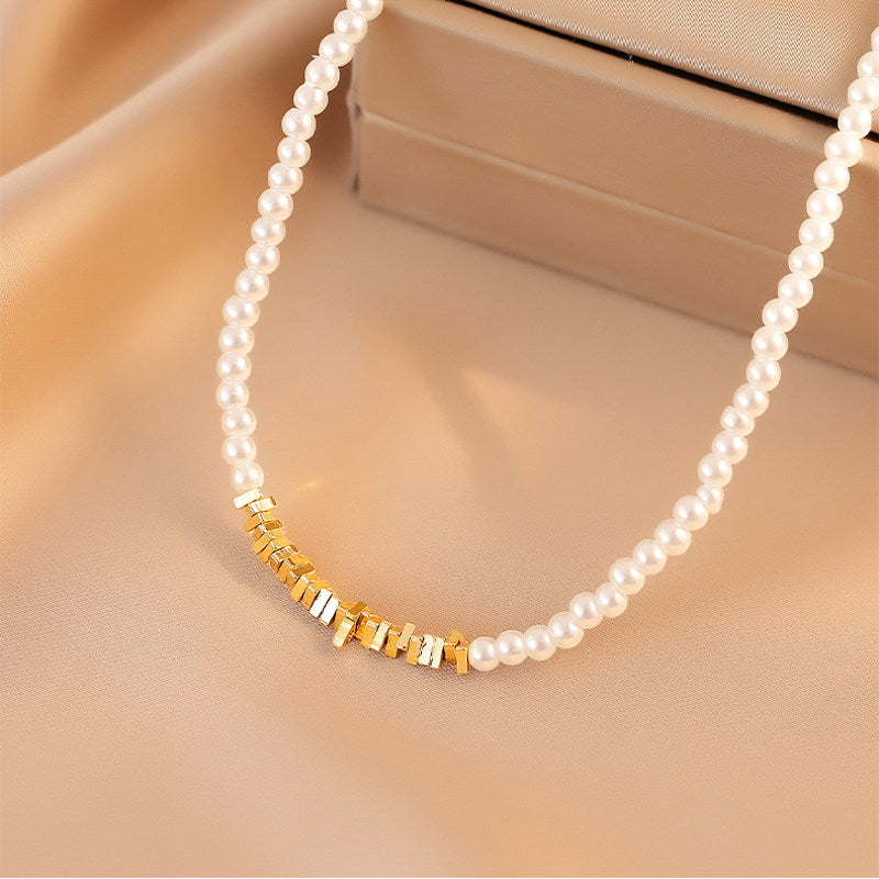 Collier de petites perles baroques | Collier de perles véritables | Collier en or et perles pour femme (4-5 mm)