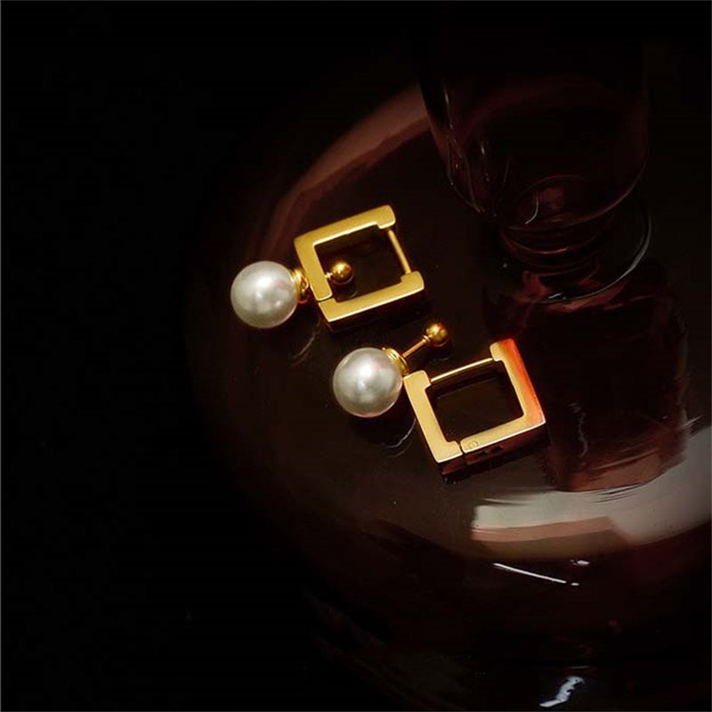 Freshwater Pearl Earrings | Square Hoop Pearl Drop Earrings | Detachable Real Pearl Earrings in 14K Gold Plated (8mm)