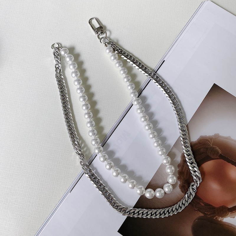 Double Layers Mens Pearl Necklace | Splicing Pearl Necklace Men Chain | Pearl Chains Mens