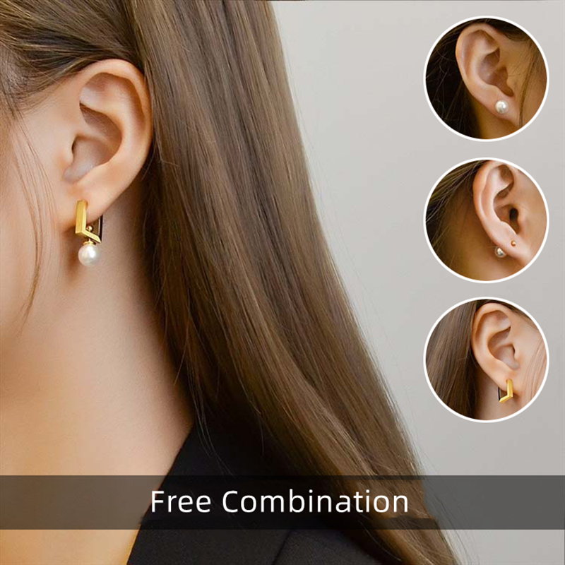 Freshwater Pearl Earrings | Square Hoop Pearl Drop Earrings | Detachable Real Pearl Earrings in 14K Gold Plated (8mm)