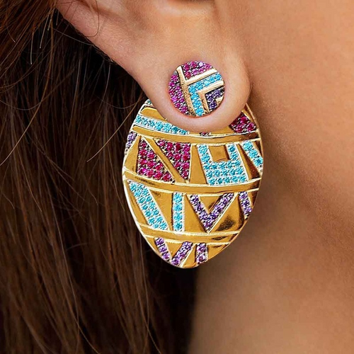 Ethnic African Style Earring Jackets Colourful Crystal Earrings Irregular Shape S925 Silver Pin
