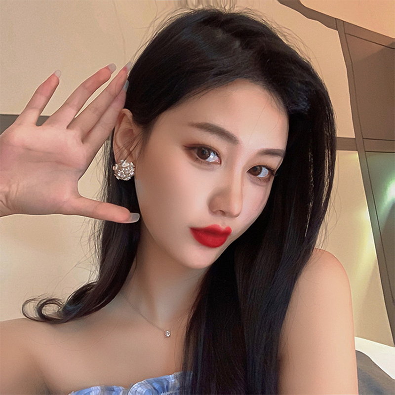 Flower Cluster Pearl Stud Earrings | 2 Side Floral Earrings | Pearl Earrings Stud with Sterling Silver Pins