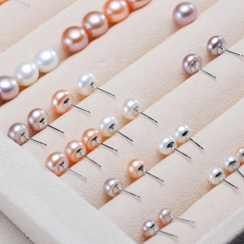 AAA Freshwater Pearl Stud Earrings | Real Pearl Earring Stud in Sterling Silver (6-12mm) | 12mm pearl earrings | real pink pearl earrings | colored pearl stud earrings