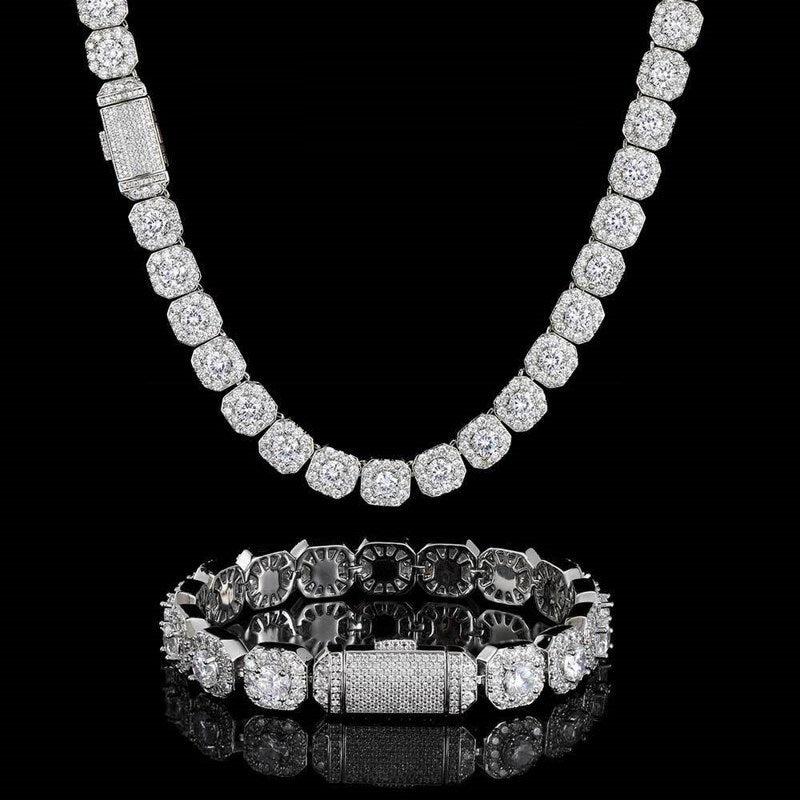Cubic Zirconia Necklace and Bracelet | Hip-Hop Zircon for Men and Women