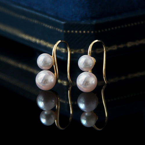 Double Pearl Earrings | 18K Gold Plated Earrings Drop | Pearl Earrings with S925 Silver Hook