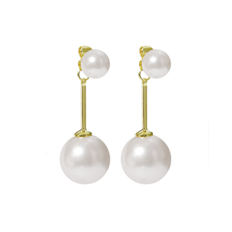 Round Shell Pearl Dangle Drop Earrings for Women in 14K Gold Over Sterling Silver(15mm)
