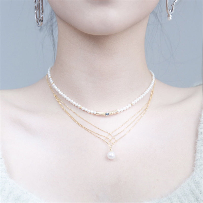 Tiny Pearl Choker | Pearl Choker Necklace | Freshwater Pearl Choker with Humanmade Sapphire