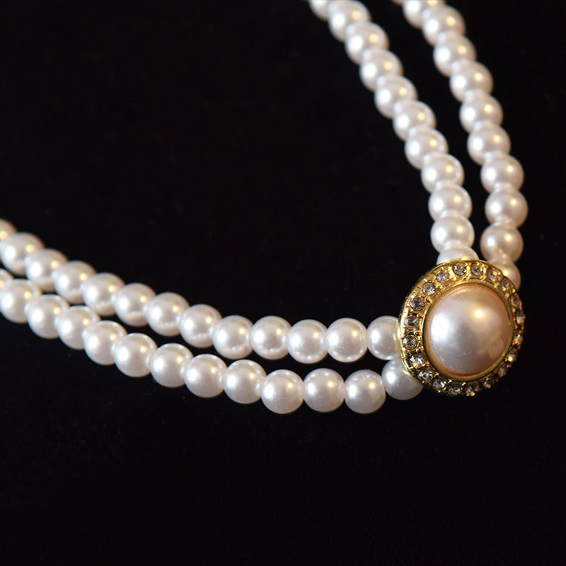 Vintage Pearl Wedding Jewelry Sets | Multi Strand Pearl Necklace | Large Pearl Stud Earrings for Women