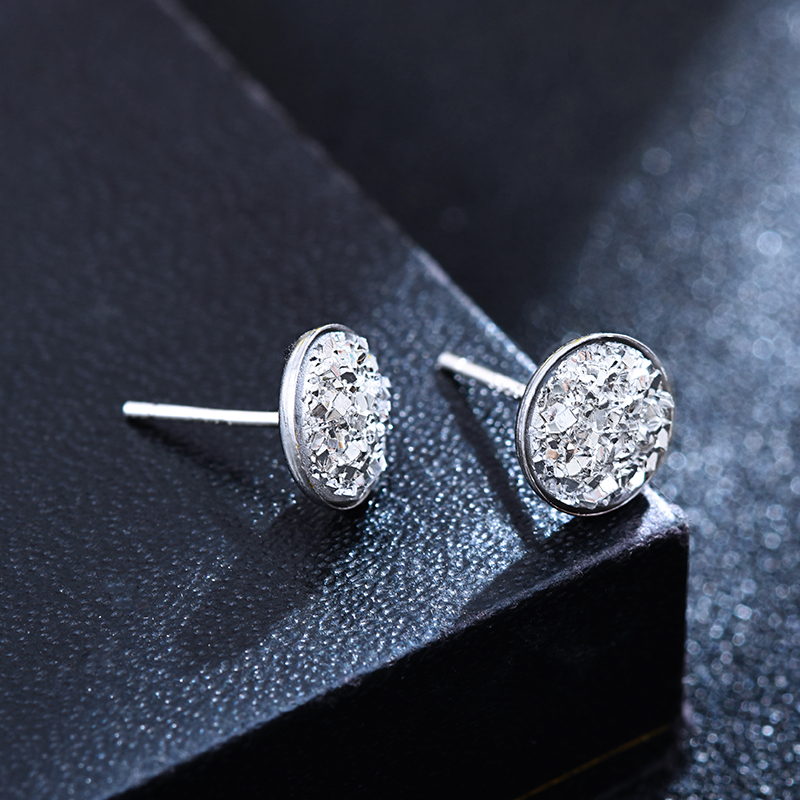 10mm Glitter Crystal Stud Earrings | Drusy Stud Earrings | Sterling Silver Stud Earrings for Men and Women (8mm)