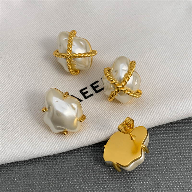 Baroque Pearl Earrings | Natural Resin Baroque Pearl Studs in 18K Gold Plated