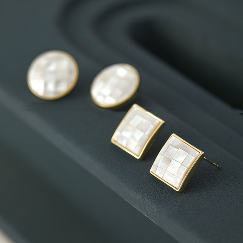 Mother of Pearl Earrings | Gold Earrings for Women | Gold Mother of Pearl Earrings with Sterling Silver Pins