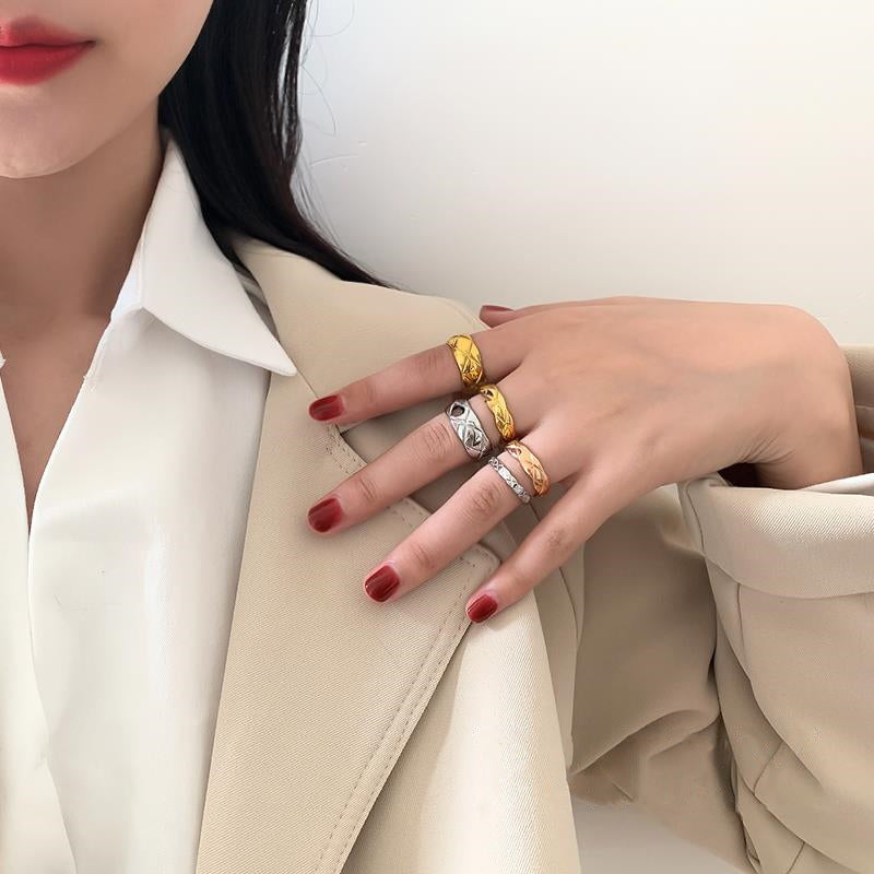 Wide Band Rings | Sterling Silver Ring with X Pattern | Wide Band Diamond Gold Ring for Women and Men