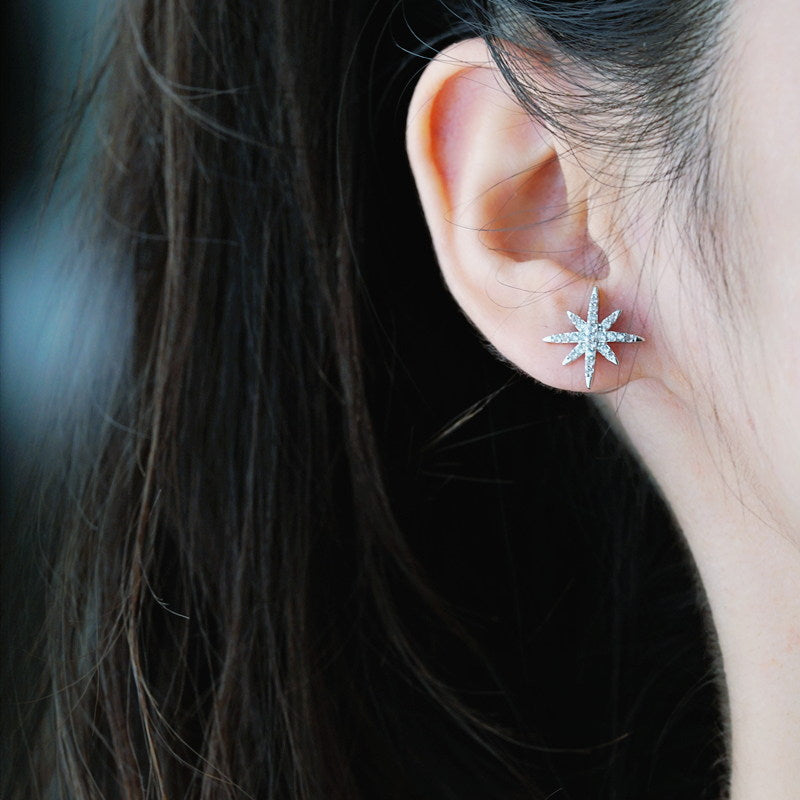 Pendientes de estrella | Pendientes de diamantes para mujer con alfileres de plata de ley