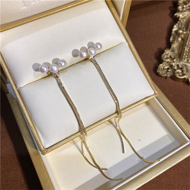 Gold Tassel Jacket Freshwater Pearl Earrings | Pearl Jacket Earrings | Real Pearl Earrings with Sterling Silver Pins