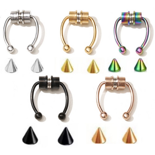 316L Stainless Steel Hoop Magnetic Septum Nose Ring Horseshoe Fake Nose Ring Set Non-Piercing for Women Men Reusable Faux Body Piercing Jewelry