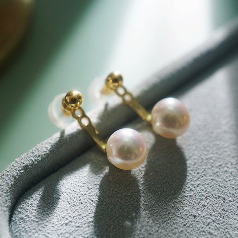 AAA Freshwater Pearl Earring Jackets | Adjustable Real Pearl Earrings | Gold Stud Pearl Earrings with Silver Pin