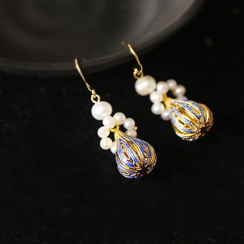 Freshwater Cultured Pearl Enamel Colored Drop Earrings in 14K Gold Over Sterling Silver