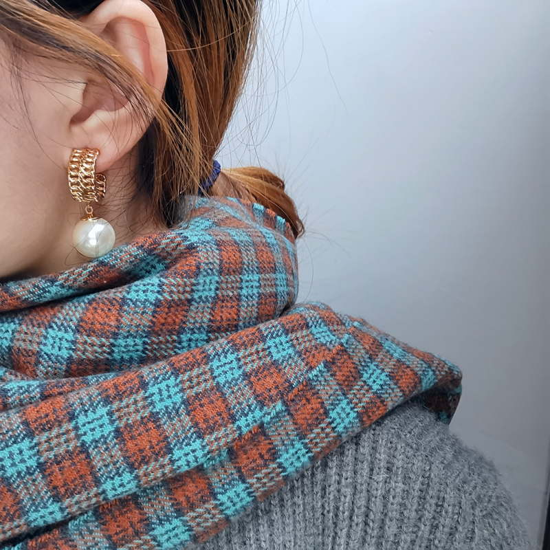 16MM Big Pearl Drop Earrings | Pearl Chain Link Hoop Earrings in 14K Gold Plated