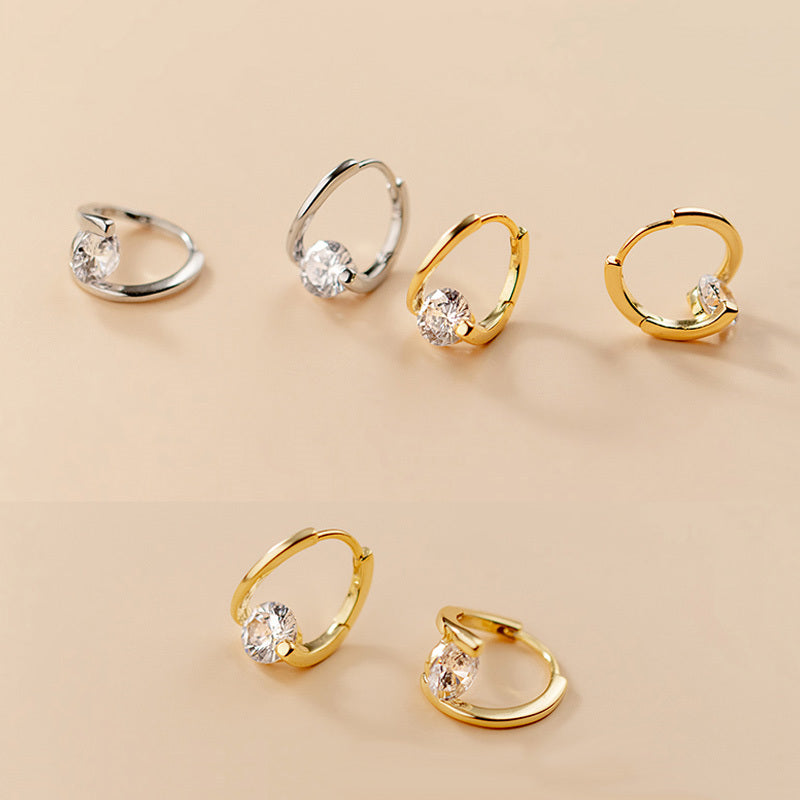 Diamond Hoop Earrings | 8mm Crystal Drop Earrings in 14K Gold Plated S925 Silver Pin