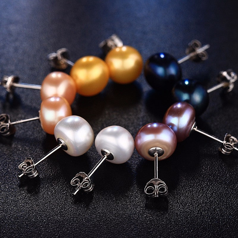colored pearl stud earrings | AAA Freshwater Pearl Stud Earrings | Real Pearl Earring Stud in Sterling Silver (6-12mm)