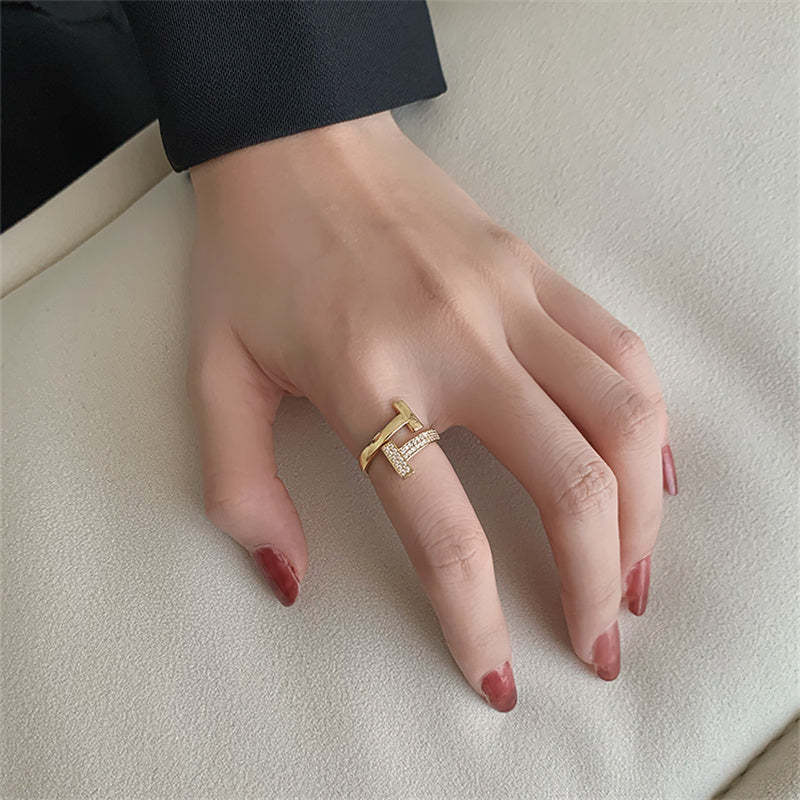 T Shape Adjustable Rings | Open Diamond Ring | Gold Diamond Ring in 14K Gold Plated