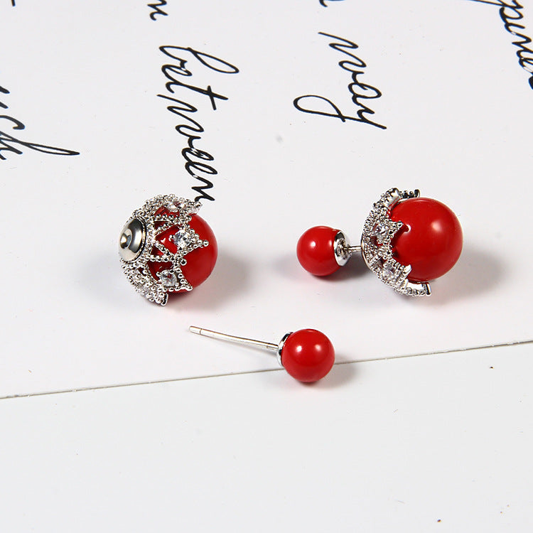 Elegant Two Round Pearl Stud Earrings for Women in Sterling Silver(8-16mm)