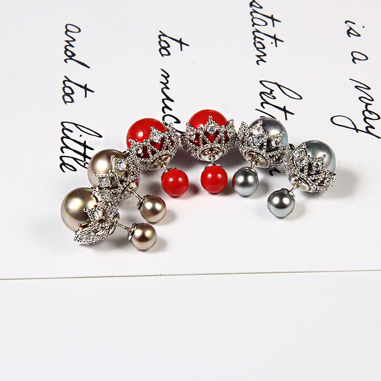 Elegant Two Round Pearl Stud Earrings for Women in Sterling Silver(8-16mm)