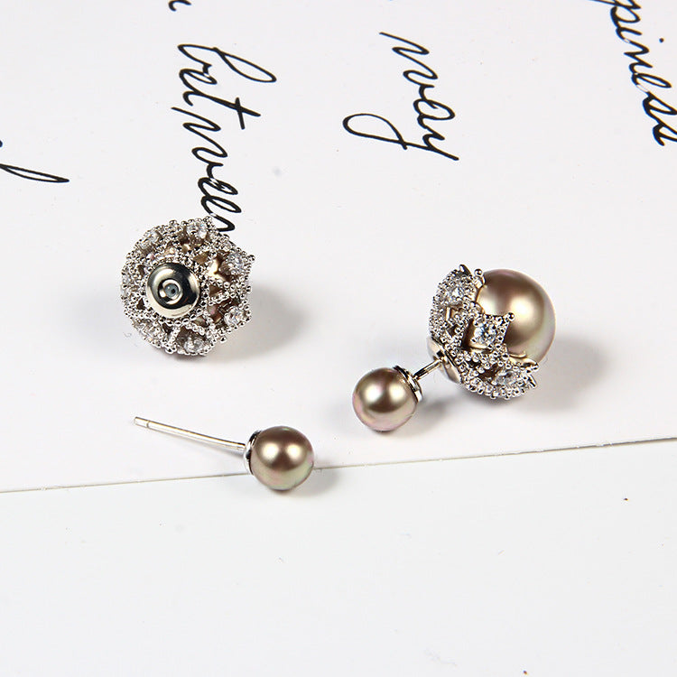 Elegant Two Round Pearl Stud Earrings for Women in Sterling Silver(8-16mm)