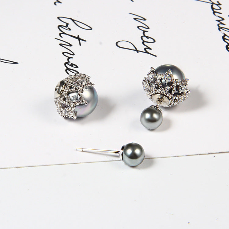 Elegant Two Round Pearl Stud Earrings for Women in Sterling Silver(8-16mm)