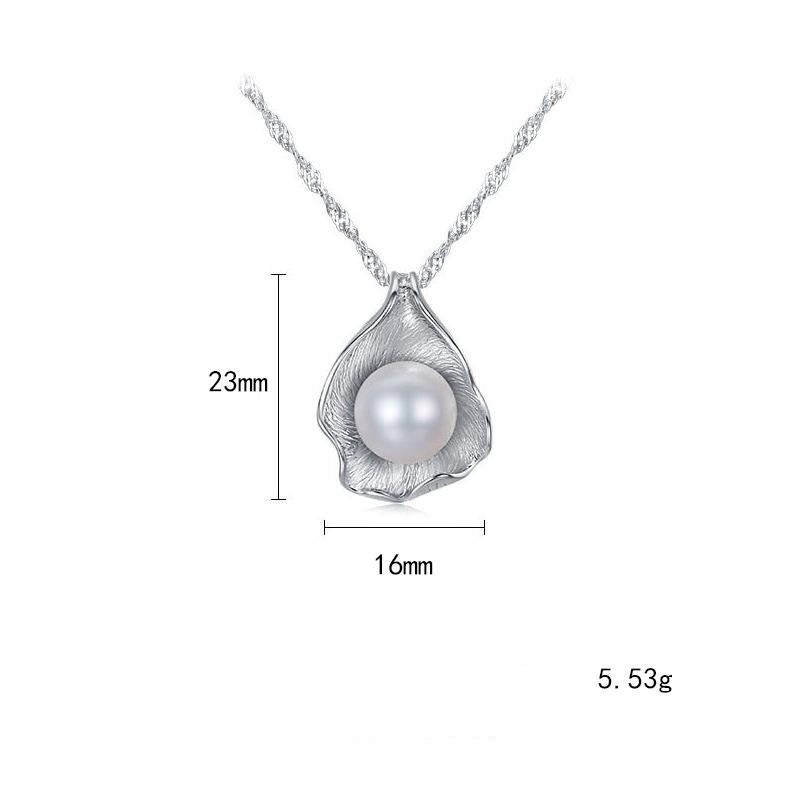 White Gold Unique Freshwater Pearl Pendant Necklace (AAA Pearl 8-8.5mm)