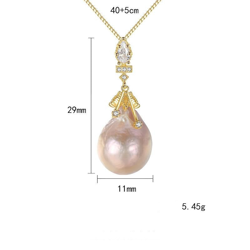 Vintage Style Pink Freshwater Pearl and Diamond Pendant Necklace in 14K Gold Over Sterling Silver(11-12mm)