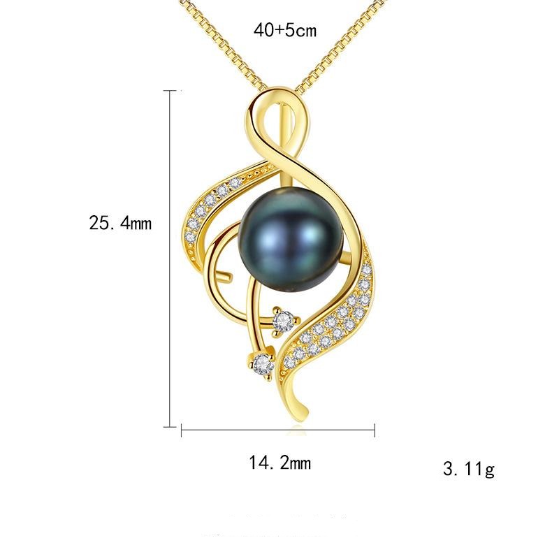 Cultured Freshwater Black Pearl Pendant Necklace Pearl and Diamond Pendant 14K Gold Over Sterling Silver