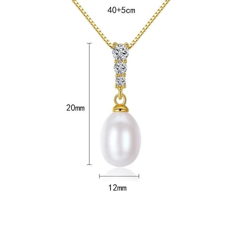 Big Freshwater Pearl and Diamond Pendant Necklace Oval Shape Pearl Pendant Necklace with Silver Chain (11.5-12mm)