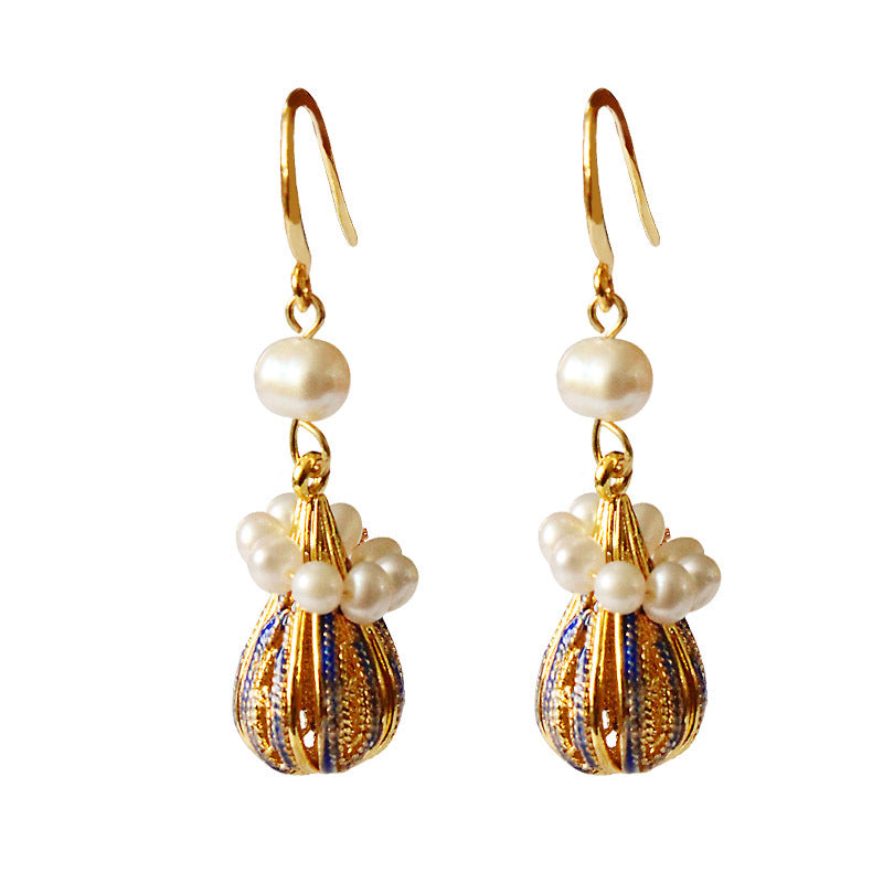 Freshwater Cultured Pearl Enamel Colored Drop Earrings in 14K Gold Over Sterling Silver