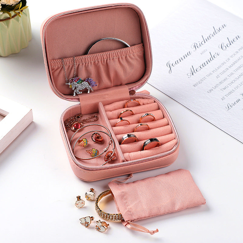 Double-layer Mini stud earrings rings Jewelry Box Useful Makeup Organizer With Zipper Travel Portable Jewelry PU Box