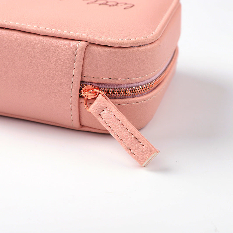 Double-layer Mini stud earrings rings Jewelry Box Useful Makeup Organizer With Zipper Travel Portable Jewelry PU Box