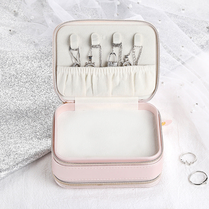 Double-layer Mini stud earrings rings Jewelry Box Useful Makeup Organizer With Zipper Travel Portable Jewelry PU Box