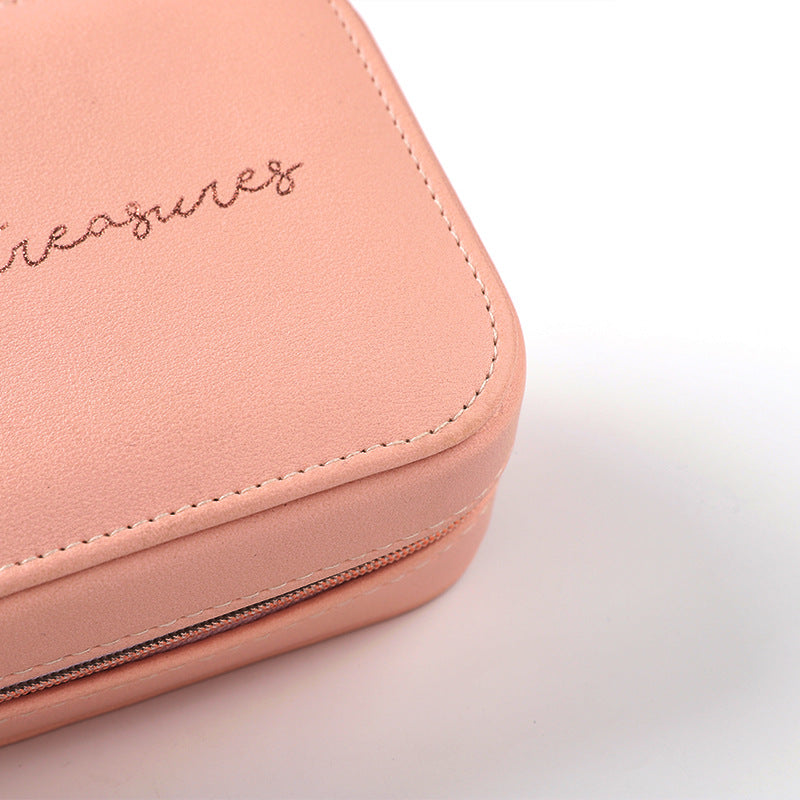 Double-layer Mini stud earrings rings Jewelry Box Useful Makeup Organizer With Zipper Travel Portable Jewelry PU Box
