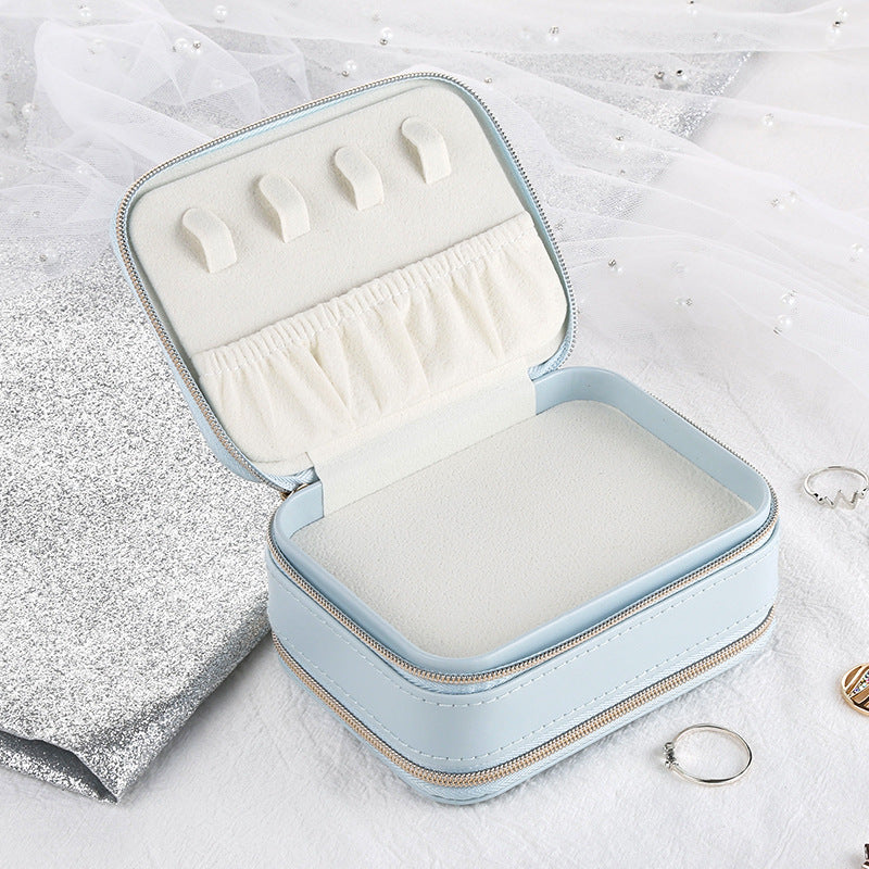 Double-layer Mini stud earrings rings Jewelry Box Useful Makeup Organizer With Zipper Travel Portable Jewelry PU Box