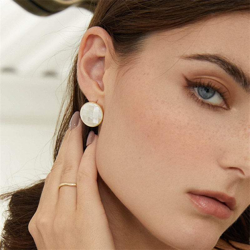 Mother of Pearl Earrings | Gold Earrings for Women | Gold Mother of Pearl Earrings with Sterling Silver Pins