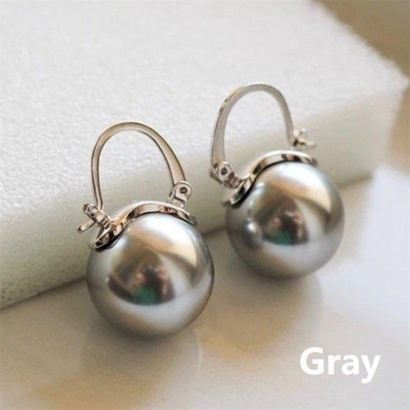 gray big pearl dangle earrings
